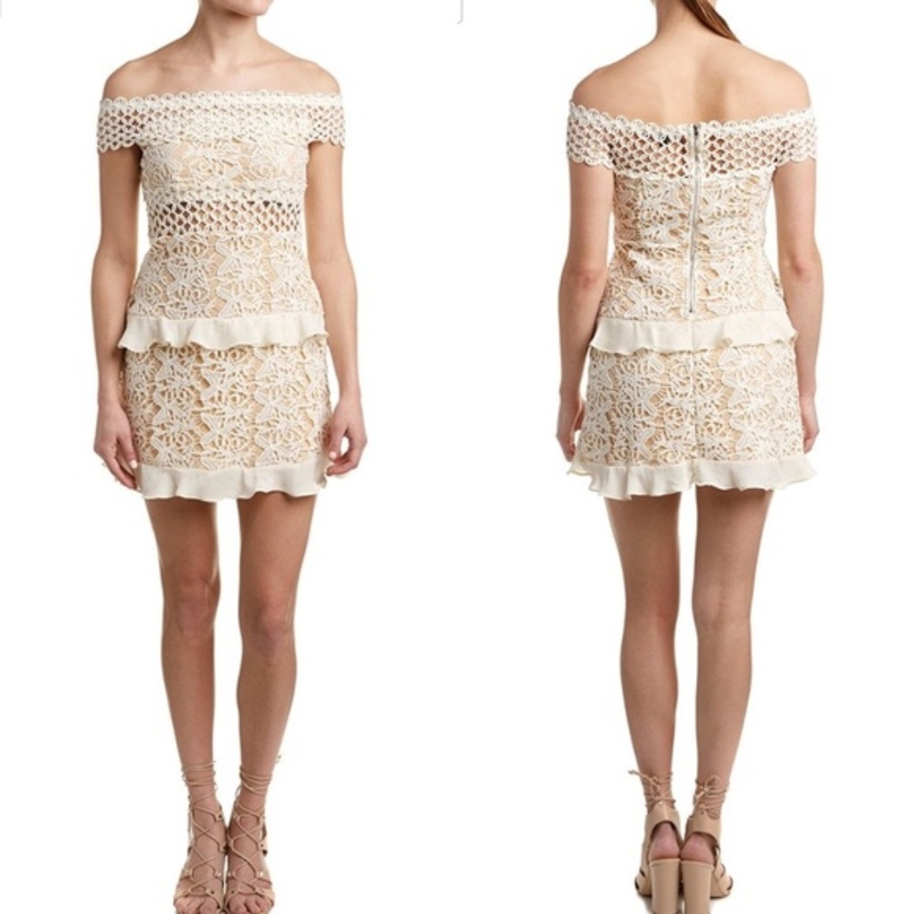 Crochet Lace Ruffle Off the Shoulder Mini Dress